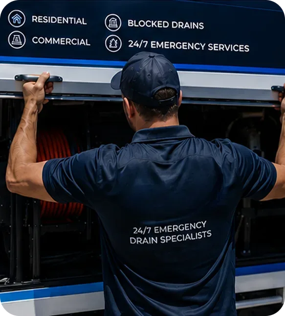 A licensed Fairfield plumber at the service van